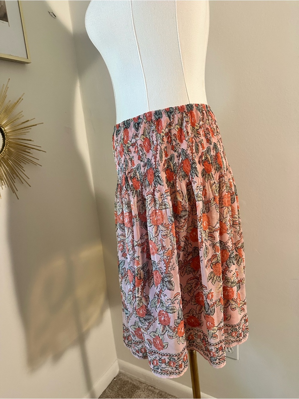Vintage-Inspired Pink Floral Boho Midi Skirt | Size Small | Cottagecore Prairie - Picture 3 of 7
